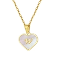 Golden heart necklace with letter W and white mother of pearl inlay on cross chain - Heart Letter W