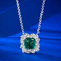 Collier de luxe en argent avec gemme verte taille coussin et pendentif en cristal - Argent 925 / Vert (N289)