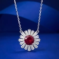 Élégant collier en argent S925 avec pendentif rubis rouge sang de pigeon tournesol - Argent 925 / Perles en Strass Rouge