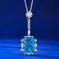 Collar de plata S925 con aguamarina de corte radiant y diamantes marquise brillantes - Azul Aguamarina (N291 Aguamarina)