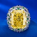 Luxurious 15-carat radiant cut yellow diamond ring with vibrant green and blue accents - US 6 / R712 Yellow Rhinestone