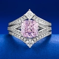 925 silver crown ring with pink cushion-cut center stone and multi-layered diamond band - US 5 / Pink (R711)