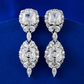 Orecchini pendenti in argento 925 con diamanti gialli quadrati da 7 mm di lusso - Argento 925 / Strass Bianco (E382 Diamante Bianco)