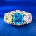 Three-stone halo ring with blue, yellow and pink cushion-cut colorful gemstones - US 5 / Multi-color (Blue/Yellow/Pink)