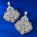 Luxurious S925 silver leaf earrings with full pavé white zircon in vintage style - 925 Silver / Silver White Rhinestone (E391)