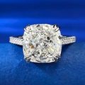 925 silver ring with 10x10mm cushion cut high carbon diamond and micro-pave band - US 5 / White Zirconia (R737)