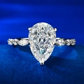 Luxury S925 silver ring featuring pear cut water drop diamond and marquise side stones - US 5 / Silver