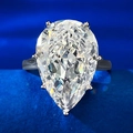 Pear cut carbon diamond teardrop ring in 925 sterling silver with six-prong setting - US 5 / Silver (White Zirconia)