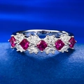 Elegant S925 silver ring featuring three rows of ruby red and white marquise stones - US 5 / Red Zircon