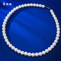 Classic 8mm round white pearl necklace for women with silver lobster clasp on blue silk - N317 White Pearl [8mm] / 925 Silver