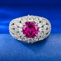 Elegant S925 silver ring featuring 8.0mm round pink gemstone with halo pavé setting - US 5 / Pink