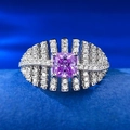 S925 silver ring featuring 5x5mm square purple zircon and micro-paved crystal wide band - US 5 / Purple