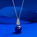 Elegante S925 Silberhalskette mit einem 10x10mm königsblauen Anhänger im Sugarloaf-Schliff - N325 Königsblau Zuckerhut