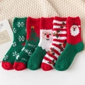 Set van 5 paar pluizige kerstsokken in rood, wit en groen met kerstman- en boompatronen - Eén maat / Veelkleurig gemengd (S004)