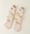 Calze termiche in pile corallo bianco crema con ricamo di cucciolo marrone carino - Cane Beige / Beige