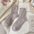 Calcetines de forro polar coral lila suave con volantes para estar en casa - Talla Única (34-40) / Gris Caqui