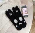 Thick black coral fleece thermal socks featuring cute 3D bear ears and white dots - One Size / Black