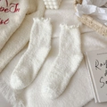 Calcetines dulces de forro polar coral blanco cálido con borde de volantes para el hogar - Talla Única (34-40) / Blanco Leche