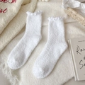 Calcetines lindos de forro polar coral blanco con volantes para el invierno - Talla Única (34-40) / Blanco