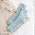 Light blue coral fleece socks with gold heart embroidery for winter home warmth - One Size / Light Blue
