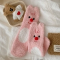 Roze koraalvlies sokken met schattig konijnenpatroon voor warme winterdagen thuis - Eén maat / Geen Hoed