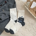 Calcetines de lana de invierno crema con lindo patrón de gato negro Fair Isle y gris - Talla única / Blanco con Gato Gris Oscuro