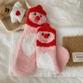Pink coral fleece socks featuring a cute cartoon beaver face with 3D red nose detail - One Size / Red Hat