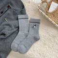Calcetines de lana Fair Isle grises con bordado de gato y textura de punto clásica - Talla única / Gato Bordado Gris Claro