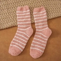 Calze spesse in pile corallo a righe rosa e bianche per il calore invernale - Taglia unica / Righe Sottili Rosa e Bianche