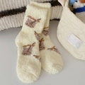 Cream-colored thermal coral fleece socks with brown pattern for cozy winter home wear - One Size / Pearl Milk Tea