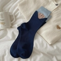Chaussettes bleues en coton avec broderie ours et revers en forme d'oreilles de chat - Taille unique / Bleu marine