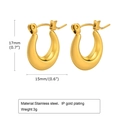 Détails des boucles d'oreilles créoles en forme de U en acier inoxydable plaqué or 18K - 15mm / Or