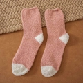 Pink and white coral fleece thermal floor socks for women with soft plush texture - One Size / Mixed Pink