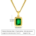 Collar de acero inoxidable dorado con colgante rectangular de circonita verde para mujer - Zircón Verde