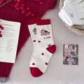Women's cream knit socks with red accents and lucky donkey pattern for New Year - Safety Horse