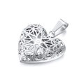 Intricate hollow heart locket pendant in polished silver finish with star pattern - Silver Pendant Only (Without Chain)