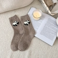 Calcetines de lana de invierno en marrón oscuro con bordado de panda y calidez - Talla única / Caqui