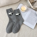 Calze invernali spesse in cashmere grigio scuro con simpatico motivo a panda e polsini - Taglia unica / Grigio Medio