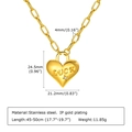 Collana con ciondolo a cuore in acciaio inossidabile dorato con incisione LUCK e zircone - Lunghezza 45+5cm / Oro
