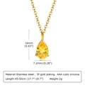 Tabla de tallas detallada para collar de acero dorado con colgante de circonita cúbica - Colgante de Gota de Agua Amarillo (PN-1784GY)