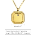 Collana con pendente quadrato minimalista in acciaio inossidabile dorato regolabile - 45+5cm / Oro