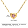 Detailed view of the heart pendant necklace with pink cubic zirconia and gold-plated chain - Pink Zircon Necklace / 42+5cm