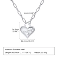 Collana cuore oro in acciaio inossidabile con incisione LUCK e zircone su catena spessa - Lunghezza 45+5cm / Color Acciaio
