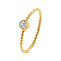 Gold twisted rope band ring with a bezel-set round cubic zirconia for women - Gold/Twisted Band Round Zirconia Style (R-602G)