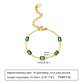 Gold plated stainless steel bracelet featuring five rectangular emerald green cubic zirconia - Bracelet