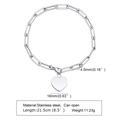 Polished stainless steel heart pendant bracelet with dimension specs and openable urn detail - Silver (BR-1119S)