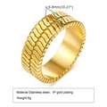 6,8 mm breiter, 18 Karat vergoldeter Edelstahlring mit Schuppentextur für Damen im Modedesign - US Größe 6 / Gold