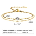 Detail of a double-layer gold stainless steel bracelet with a 6mm AAA cubic zirconia stone - Round Zirconia Inlaid Style (Style 2)