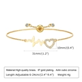 Detail of adjustable gold heart and heartbeat bracelet with AAA cubic zirconia stones - Heart Heartbeat Wave (043款)