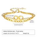 Detail view of gold double-layer infinity bracelet with dimensions and lobster clasp - Infinity Symbol Style (Style 3)